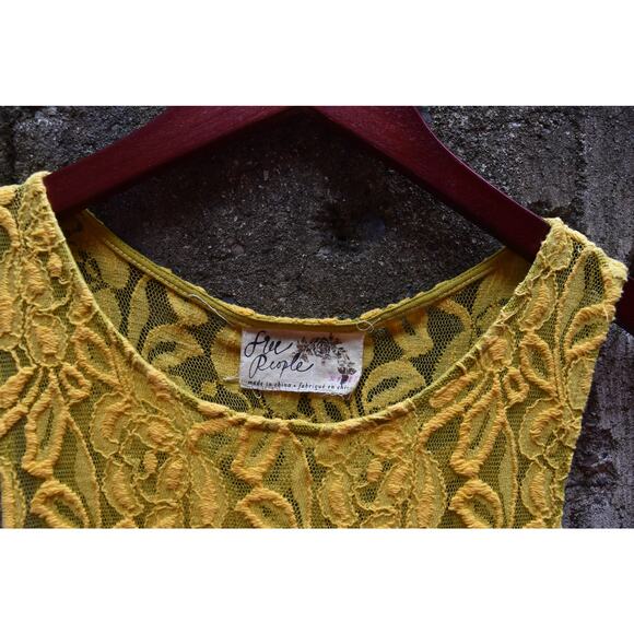 Free People Mustard Yellow Floral Lace Sleeveless Dress – Size M - Picture 4 of 4